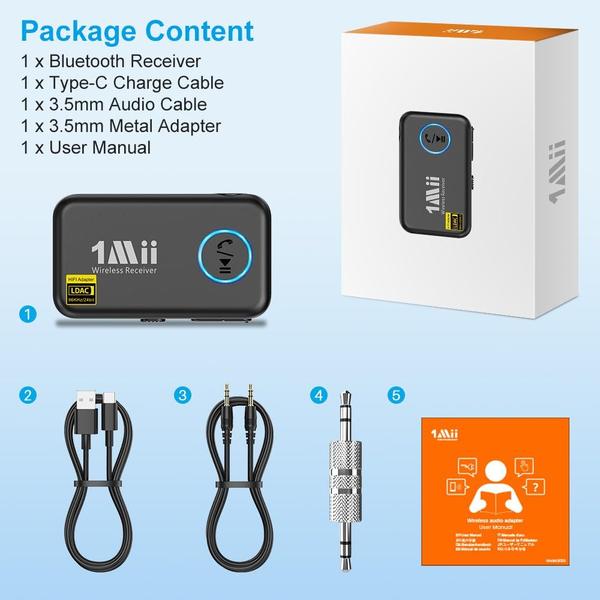 Imagem de Adaptador auxiliar Bluetooth 1Mii LDAC com controle de volume, bateria 8H