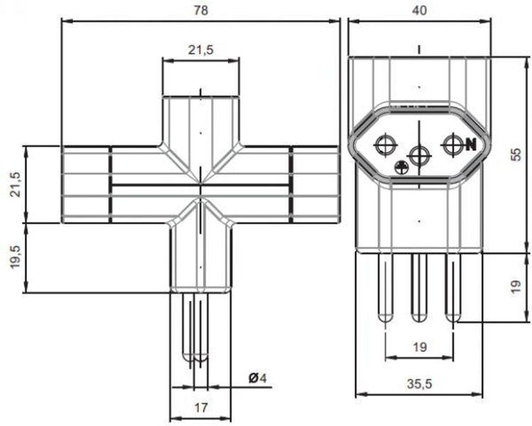 Imagem de Adaptador Benjamin 2P+T 10A Preto ADP2-34 14752 - MARGIRIUS