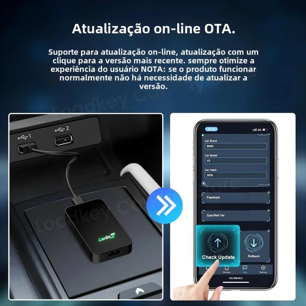 Imagem de Adaptador Carlinkit 5.0 Sem Fio 2 em 1 - CarPlay e Android Auto - 2 Canais 5.8GHz WiFi e BT 5.0