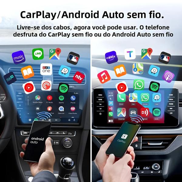 Imagem de Adaptador Carplay Sem Fio 5G - Carlinkit 5.0 Mini com Android Auto e Navegação Inteligente