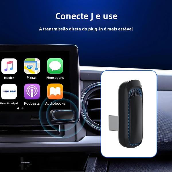 Imagem de Adaptador Carplay Sem Fio Colorido RGB EKIY Mini Smart Box Bluetooth WiFi Conexão Automática Para