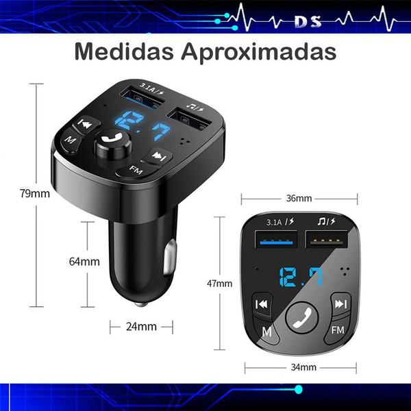 Imagem de Adaptador Carregador Automotivo Transmissor Usb Bluetooth