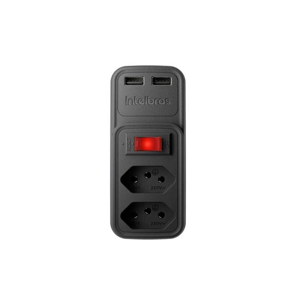 Imagem de Adaptador Carregador Filtro Linha Tomadas 2 Usb 2 Tomadas Fast Intelbras Bivolt Preto