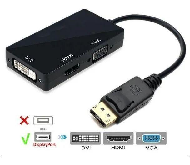 Imagem de Adaptador Conversor 3 Em 1 Display Port Para Dvi Hdmi Vga.