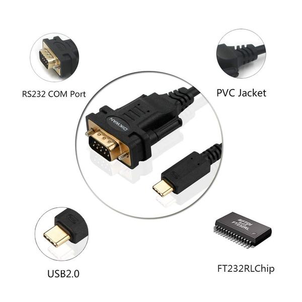 Adaptador conversor de cabo serial USB-C para RS232 DB9 OIKWAN Imagem de Adaptador conversor de cabo serial USB-C para RS232 DB9 OIKWAN
