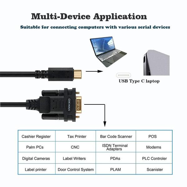Adaptador conversor de cabo serial USB-C para RS232 DB9 OIKWAN Imagem de Adaptador conversor de cabo serial USB-C para RS232 DB9 OIKWAN
