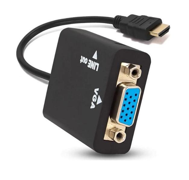 Adaptador Conversor de Vídeo Hdmi para Vga com saída de Áudio P2 para Computador Notebook Placa de Vídeo Monitor - KNUP Imagem de Adaptador Conversor de Vídeo Hdmi para Vga com saída de Áudio P2 para Computador Notebook Placa de Vídeo Monitor