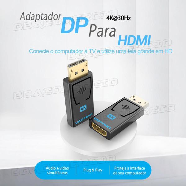 Imagem de Adaptador Conversor Displayport DP macho para HDMI Fêmea 4K