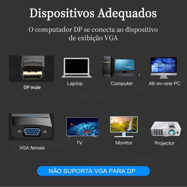 Imagem de Adaptador Conversor DP Displayport Para Vga Alta Qualidade