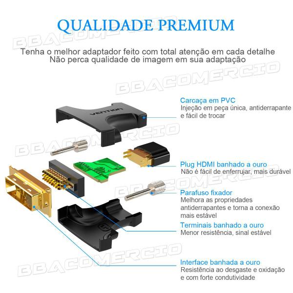 Imagem de Adaptador Conversor DVI macho X HDMI Fêmea 1080P HD Vention