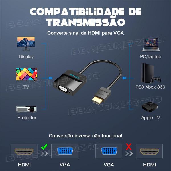 Adaptador Conversor HDMI Macho para VGA Fêmea 1080p HD 3.5mm - BBACOMERCIO Imagem de Adaptador Conversor HDMI Macho para VGA Fêmea 1080p HD 3.5mm
