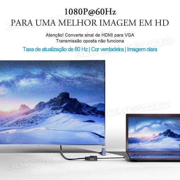 Adaptador Conversor HDMI Macho para VGA Fêmea 1080p HD 3.5mm - BBACOMERCIO Imagem de Adaptador Conversor HDMI Macho para VGA Fêmea 1080p HD 3.5mm