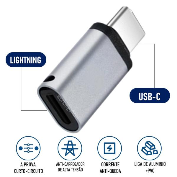 Imagem de Adaptador Conversor Lightning Femea para Tipo-c Macho para Carga e Dados