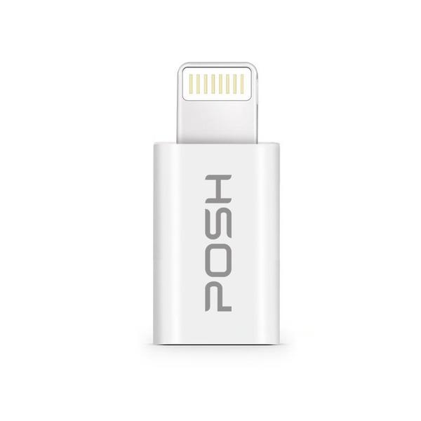 Imagem de Adaptador Conversor Lightning Micro USB carrega transfere sincroniza dados Posher Branco