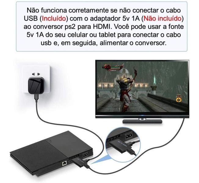 Imagem de Adaptador Conversor Playstation 2 Ps2 Hdmi 1080P Tv Monitor