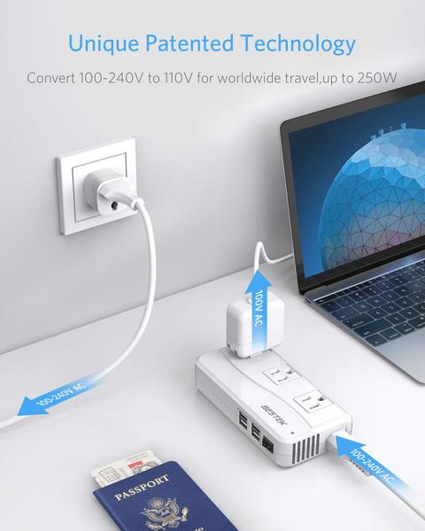 Imagem de Adaptador de alimentação BESTEK International 250W 220V a 110V com USB