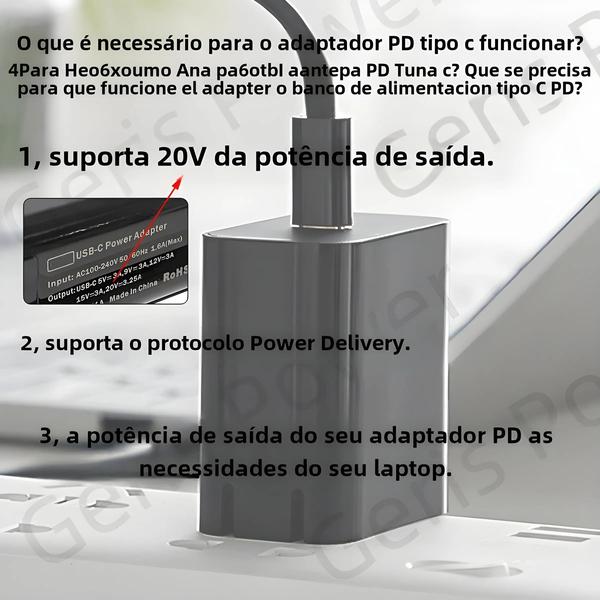 Imagem de Adaptador de Alimentação USB-C 100W para Laptop HP, Asus, Lenovo e Dell - com Certificação Dual E-Mark