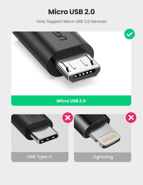 Imagem de Adaptador de cabo OTG UGREEN Micro USB 2.0 macho para fêmea preto