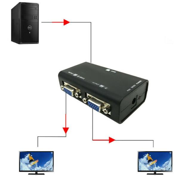 Imagem de Adaptador de caixa divisora de vídeo LCD VGA SVGA de 2 portas para 1 PC a 2