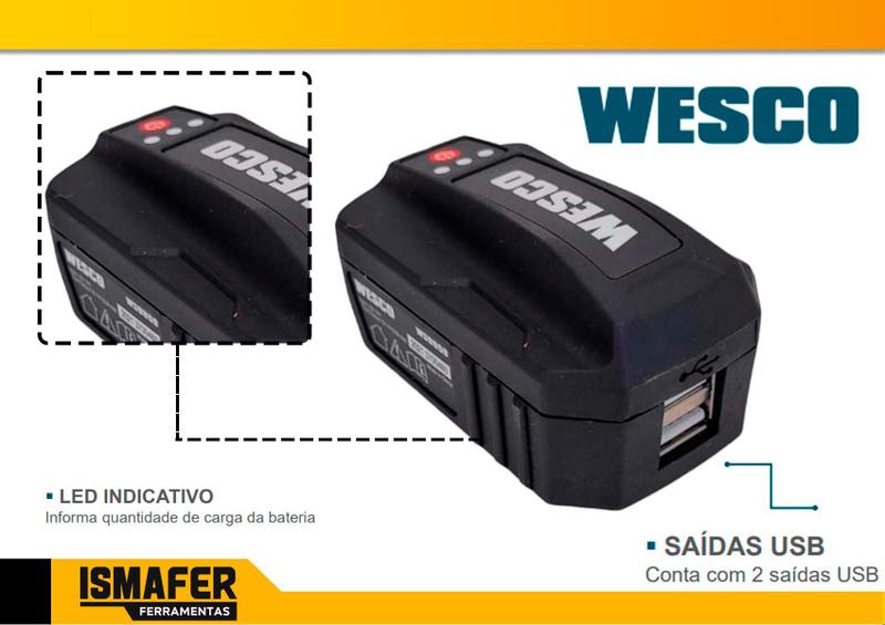 Imagem de Adaptador De Carga Usb A Bateria 18v Wesco Ws9859