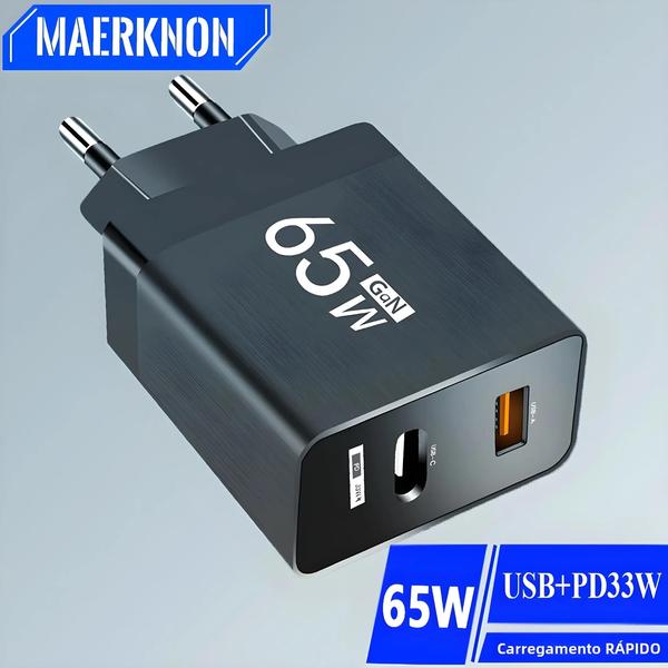 Imagem de Adaptador de Carregamento Rápido 65W GaN USB-C - iPhone 15/14/Pro Max/Xiaomi/Samsung/Huawei/Redmi