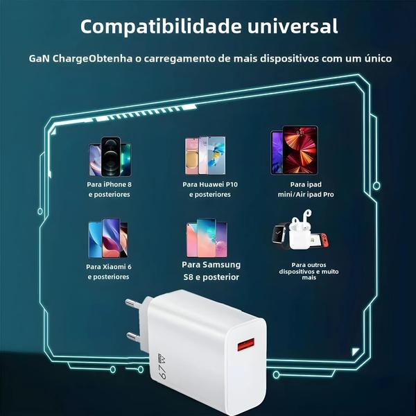 Imagem de Adaptador de Carregamento Rápido USB GaN 67W - iPhone 15, Samsung, Xiaomi e Redmi