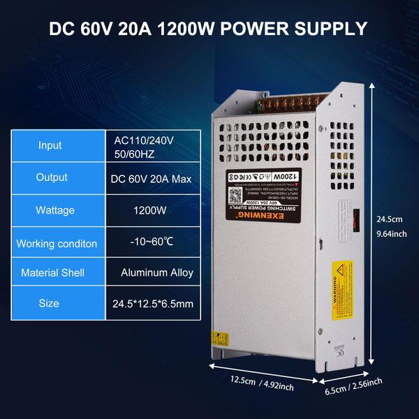 Imagem de Adaptador de fonte de alimentação EXENWING 60V 1200W AC 110/220V para DC 60V