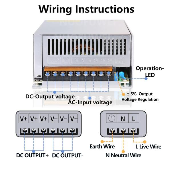 Imagem de Adaptador de fonte de alimentação NUOFUWEI DC 12V 100A 1200W 110V/220V