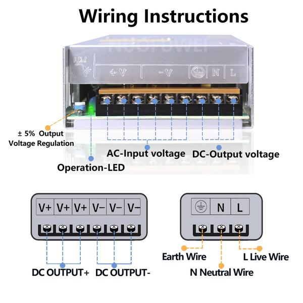 Imagem de Adaptador de fonte de alimentação NUOFUWEI DC 24V 25A 600W 110V a 24V