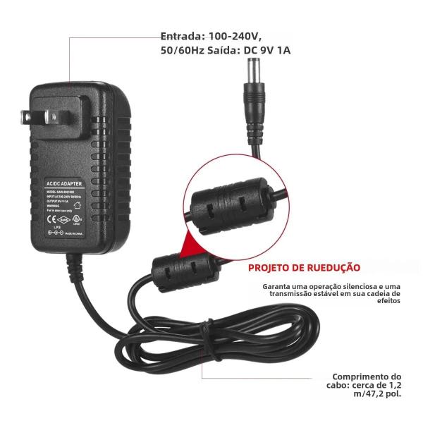 Imagem de Adaptador De Fonte De Alimentação Para Pedal De Guitarra Daisy Chain 9v Dc 1a Centro Silencioso