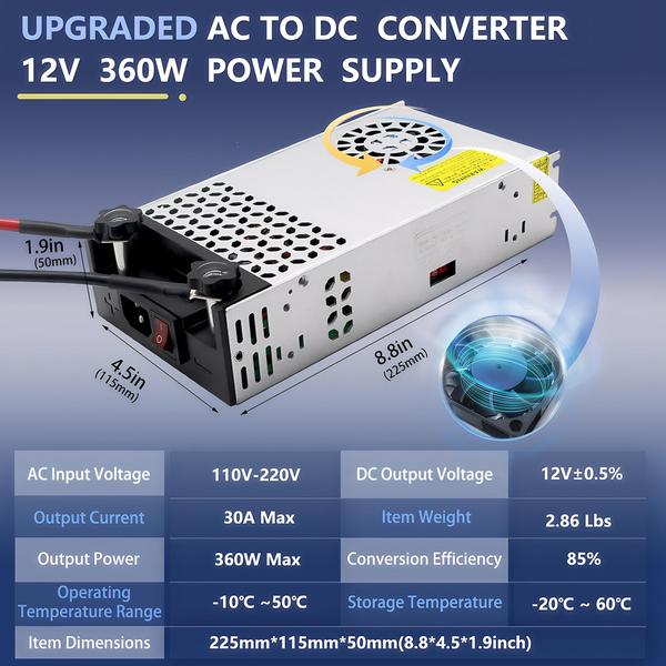 Imagem de Adaptador de fonte de alimentação SWTPWR 360W 12V 30A Conversor AC para DC