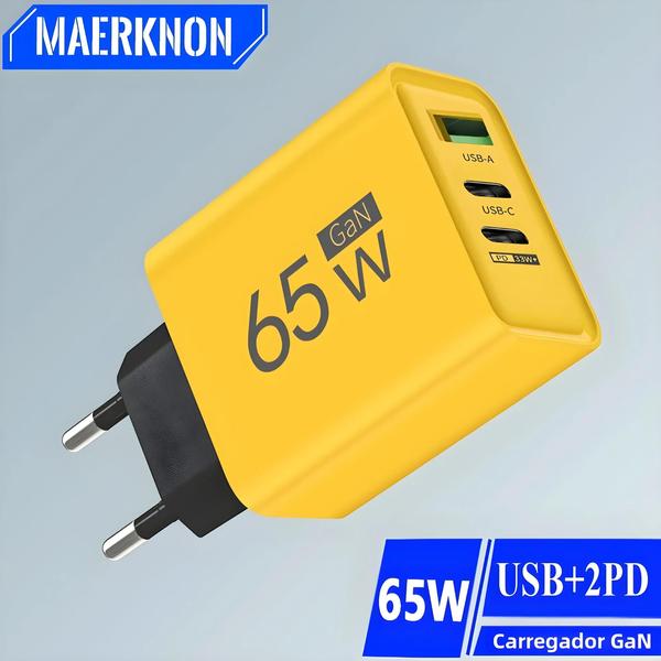 Imagem de Adaptador de Parede 65W GaN USB-C PD - Carregamento Rápido para iPhone 15, Xiaomi 14 e Huawei