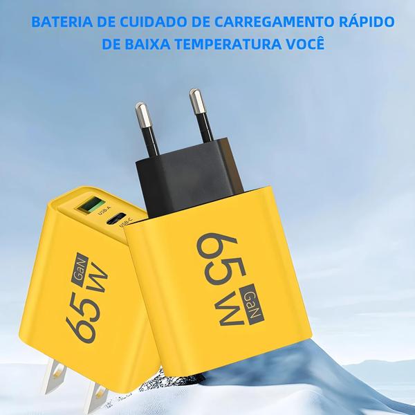 Imagem de Adaptador de Parede 65W GaN USB-C PD - Carregamento Rápido para iPhone 15, Xiaomi 14 e Huawei