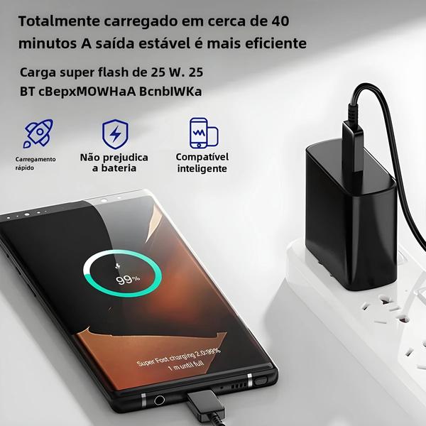Adaptador de Parede USB-C 25W - Carregamento Rápido para Samsung S23, iPhone 15/14 e Xiaomi Imagem de Adaptador de Parede USB-C 25W - Carregamento Rápido para Samsung S23, iPhone 15/14 e Xiaomi