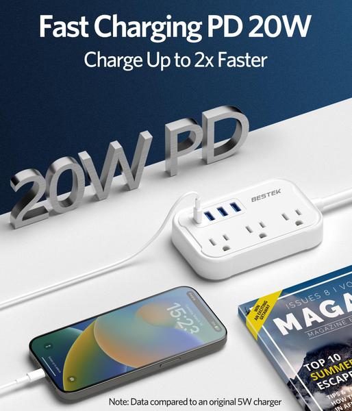 Imagem de Adaptador de plugue de viagem BESTEK da Irlanda para o Reino Unido com USB C 4 USB 3 AC