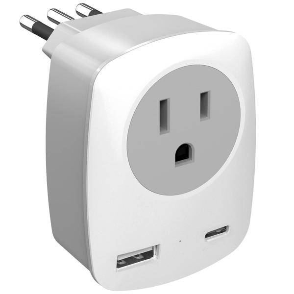 Imagem de Adaptador de plugue de viagem JARVANIA USA para a Itália tipo L com USB C