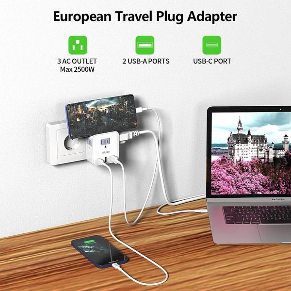 Imagem de Adaptador de plugue Pacote com 2 unidades HRPart European Travel com 20 W PD3.0 e QC3.0