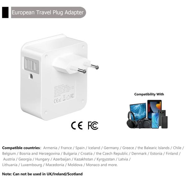 Imagem de Adaptador de plugue Pacote com 2 unidades HRPart European Travel com 20 W PD3.0 e QC3.0