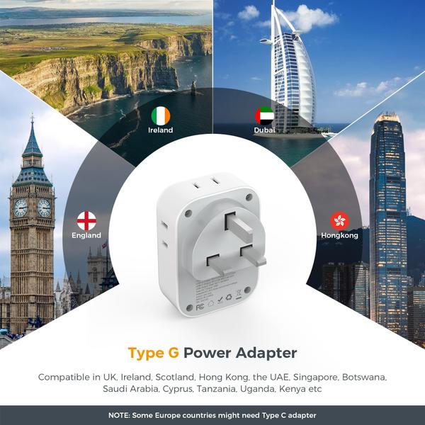 Imagem de Adaptador de plugue TESSAN tipo G dos EUA para o Reino Unido, pacote com 3 saídas, 3 portas USB