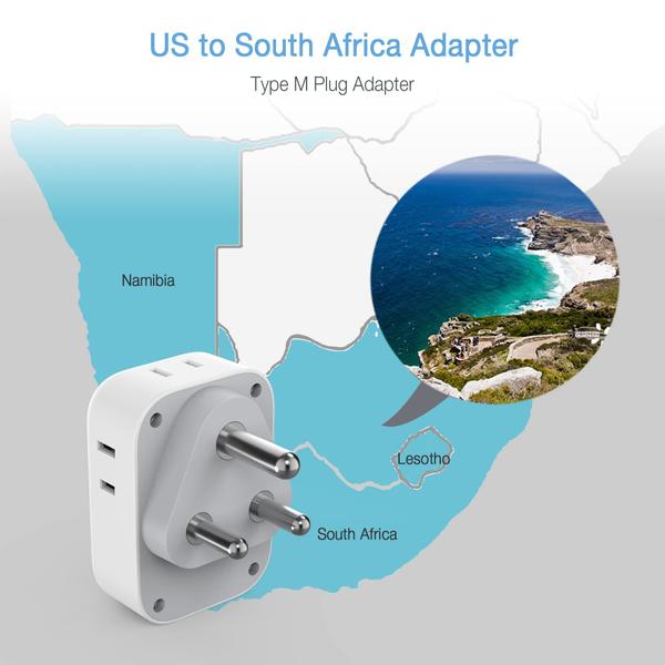 Imagem de Adaptador de plugue TESSAN tipo M África do Sul com 4 tomadas AC, 3 USB