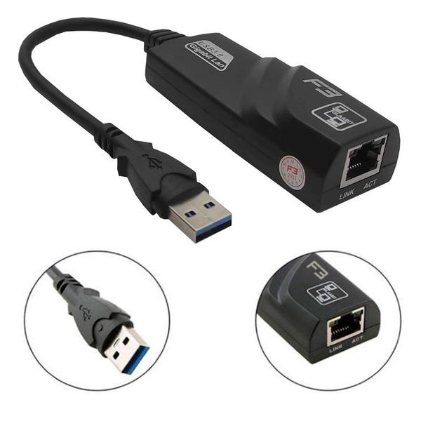 Imagem de Adaptador De Rede Multilaser USB 3.0 (M) X RJ45 (F) GIGABIT PRETO