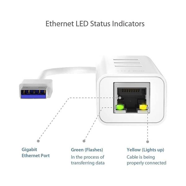 Imagem de Adaptador de Rede Portátil com 3 Portas USB 3.0 e 1 Porta Ethernet Gigabit RJ45