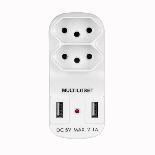 Imagem de Adaptador de Tomada 2 Saídas 2P+T C/ 2 Portas Usb Multilaser