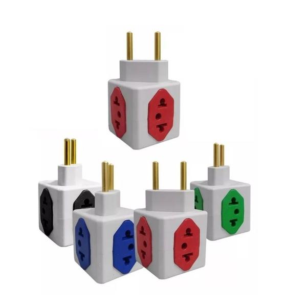 Imagem de Adaptador de Tomada Cubo Colorido 4 Entradas Universal Bivolt 10A e 20A