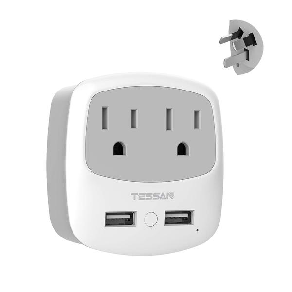 Imagem de Adaptador de tomada de alimentação TESSAN tipo I com 2 USB AU NZ AR CN