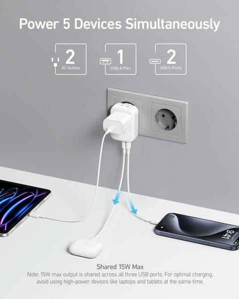 Imagem de Adaptador de tomada de viagem Anker European Type E/F 15W USB C