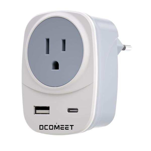 Imagem de Adaptador de tomada de viagem DCOMEET tipo C europeu com USB branco