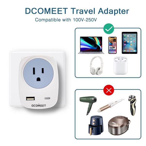 Imagem de Adaptador de tomada de viagem DCOMEET tipo C europeu com USB branco