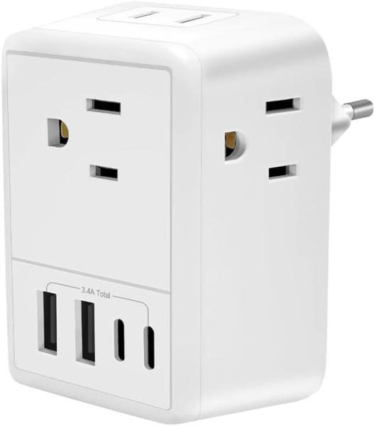 Imagem de Adaptador de tomada de viagem Keyiyou com 4 tomadas AC e 4 portas USB