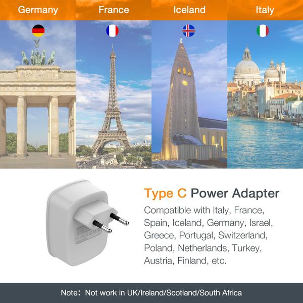 Imagem de Adaptador de tomada de viagem TESSAN Europe Power com 2 USB tipo C